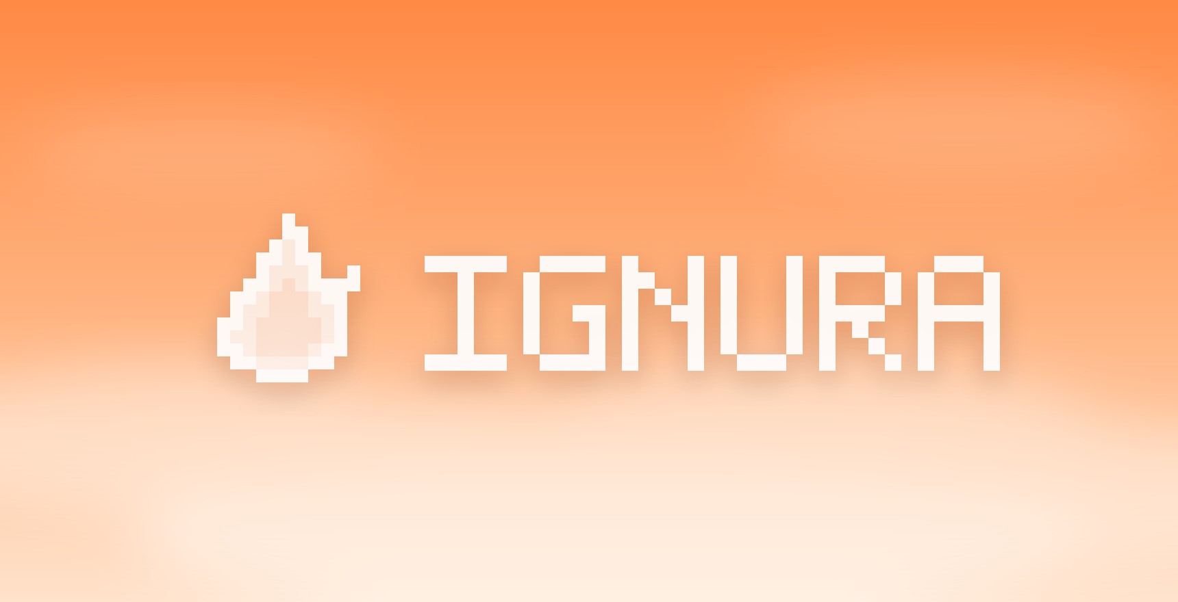Poster for the Ignura launch film: the pixel flame and IGNURA wordmark on a warm orange sky